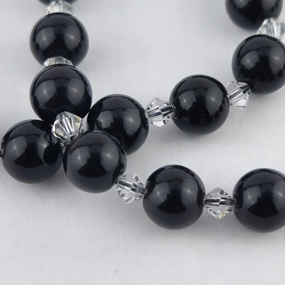 Vintage Black Bead Necklace Faceted Crystal Spacer Opera Length - Picture 2 of 9